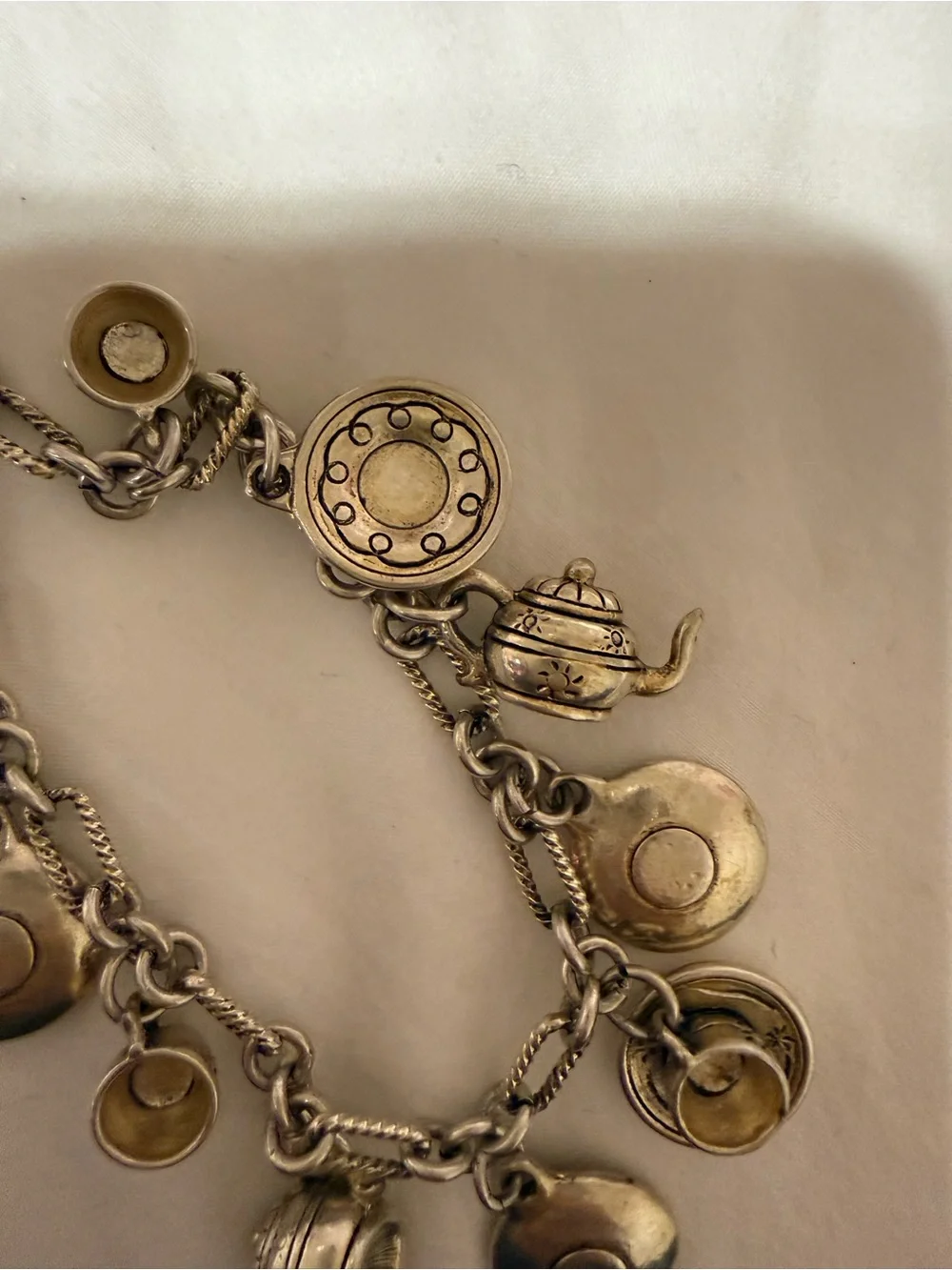 Silver-Tone Tea Set Charm Bracelet in Silver